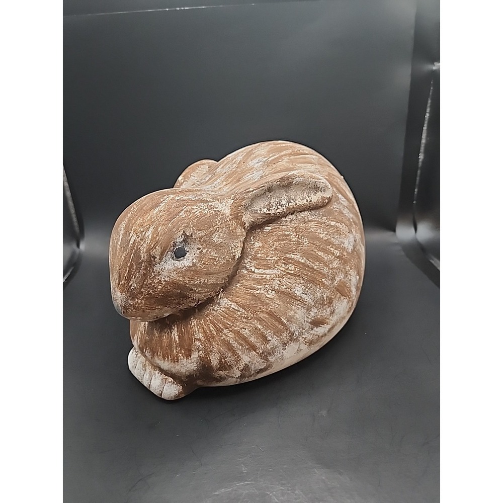 Pier 1 Chubby‎ Bunny Ceramic Rabit Figurine 8" X 6" X 5.5" Brown & White